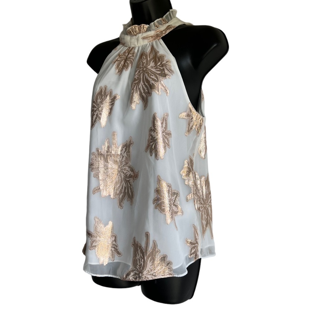 Express White Sleeveless Halter Top With Gold Foil Floral Print Size Small - Picture 3 of 5